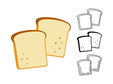 Slice Bread icon set. Sliced bakery line and black glyph style. Hand drawn sketch fresh wheat bread symbol. Shop flat food design. Icon for infographic, packaging label, vector for food app websiteのイラスト素材