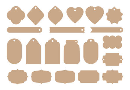 Blank advertising price stickers banner, promotion discount set. Label frame empty sale tag, cardboard template. Paper price tags for gift tags different shapes. Isolated vector illustration for storeのイラスト素材