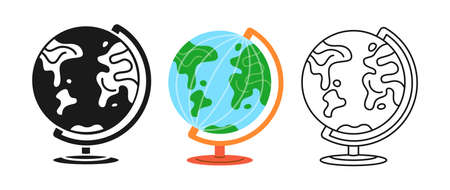 Globe planet icon hand drawn cartoon set. Earth sign, Back to School learning doodle symbol or stamp. Education student concept object. Study equipment subject geography clipart vectorのイラスト素材