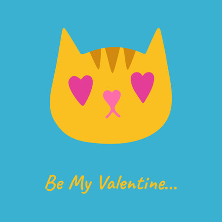 Valentines Day card with cat cartoon style. Kitten character for birthday greeting cards, postcard, invitation cover. Wedding poster, background template page. Vector design illustrationのイラスト素材