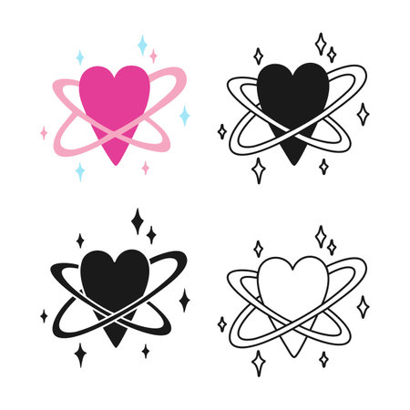 Abstract heart love cartoon symbol and doodle, stamp stylized set. Valentine invitation heart design. Romantic simple minimal drawing for invitation, label banner, tattoo, cover. Vector illustrationのイラスト素材