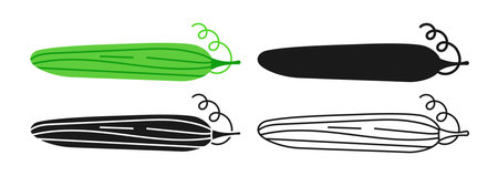Cucumber linear icon, cartoon symbol set. Hand Drawn vegetable silhouette shape, doodle vegetable. Simple sign vegetarian food design element. Symbol cucumber for infographic, website app Vectorのイラスト素材