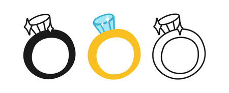 Engagement ring line icon, cartoon symbol set. Marriage concept Wedding invitation sign for infographic, website, app. Simple ring for congratulations poster, anniversary celebration Vectorのイラスト素材