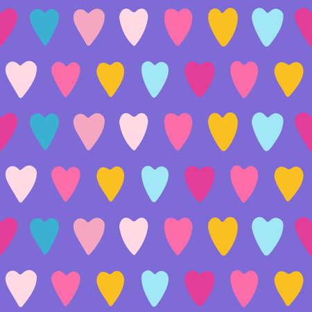 Hearts multicolor seamless pattern. Cute romantic colorful hearts trendy boundless print background. Simple repeating texture hand drawn hearts endless love design for fabric textile, wrapper backdropのイラスト素材