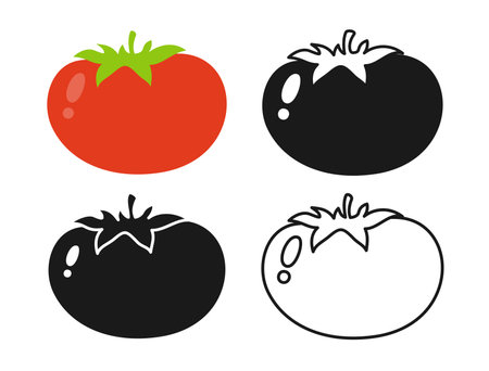 Tomato linear icon, cartoon symbol set. Hand Drawn tomato silhouette shape or doodle vegetable. Simple icon food design element. Simple symbol tomatoes sign for infographic, website, app. Vectorのイラスト素材