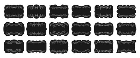 Sticker or gift tags with calligraphic vintage border set. Ornate decor silhouette template labels. Blank elegant price, gift tags, discount label, different shapes. paper for notes isolated vectorのイラスト素材