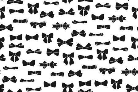 Ribbon bows seamless pattern. Trendy elegant simple endless ornament bow tape for decoration celebration. Various cartoon knot gift symbol ribbon abstract boundless background. Vector illustrationのイラスト素材