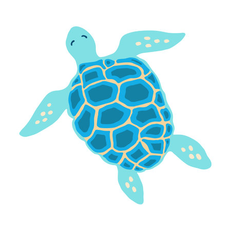 Sea turtle cartoon vector illustration art. Ocean tortoise swimming animal funny kids flat design. Simple comic cute drawing for children. Happy tropical marine animal isolated white backgroundのイラスト素材