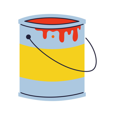 Bucket of paint vector illustration. Can of paint profession tool equipment for repair symbol stylized design. Jar of paint flat sign construction tool repair simple icon designのイラスト素材