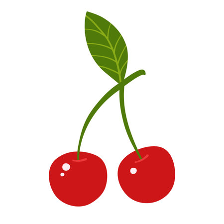 Cherry cartoon illustration. Whole ripe bunch red cherry abstract colorful childish hand drawn...