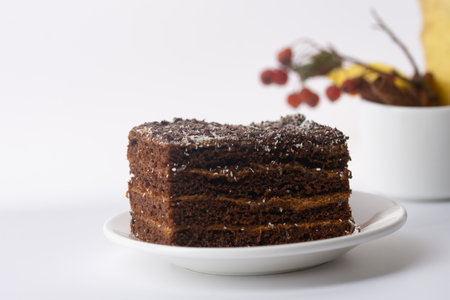 sweet dessert with cream on the white backgroundの写真素材