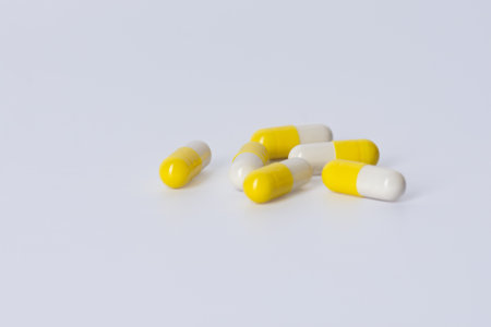 capsules closeup on white background, medicine, isolate.