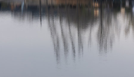 reflection of the sky and trees in the lake, nature in autumn