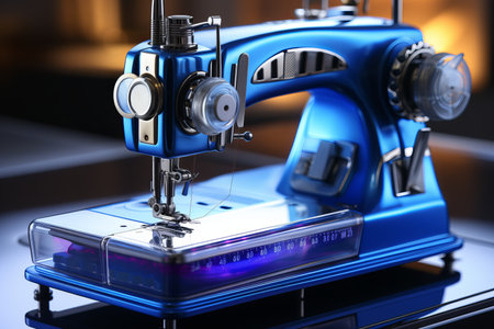 Close-up of sewing machine - detailed focus on needle and thread - perfect for crafts.の素材