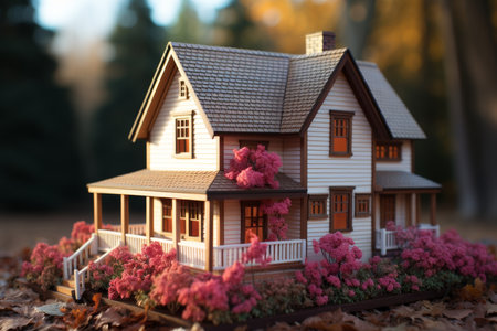 Miniature house on table with keys, real estate purchase concept for property investmentの素材