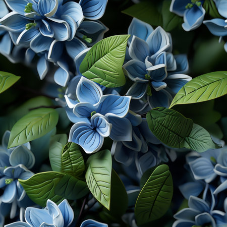 Lilac blossoms 3d rendering with green leaves on soft background - floral illustrationの素材