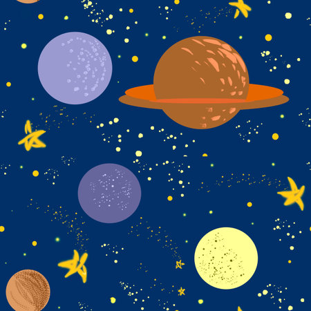 dark sky and planets star seamless pattern for childrenの写真素材