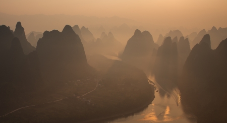 Xianggong Hill near Xinping town in Yangshuo Countyの写真素材