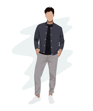 Stylish man. Cartoon male characters. Men in fashion clothes. Flat style vector illustration.のイラスト素材