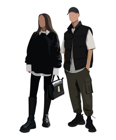 Stylish couple of young people. Man and woman on a white background. Cute and beautiful couple. Vector illustrationのイラスト素材