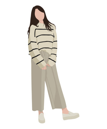 Beautiful and cute girl in stylish and fashionable clothes on a white background. Vector illustration in a flat style.のイラスト素材