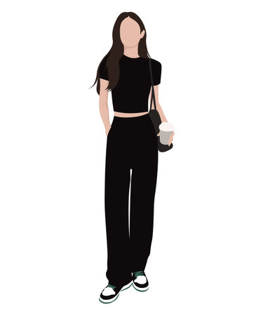 Beautiful and cute girl in stylish and fashionable clothes on a white background. Vector illustration in a flat style.のイラスト素材