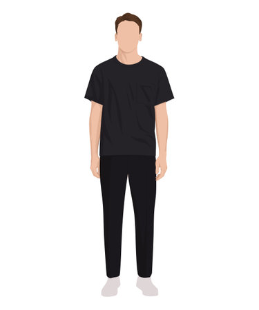 Vector illustration of a woman in a black t-shirt and black pants. Black minimalismのイラスト素材