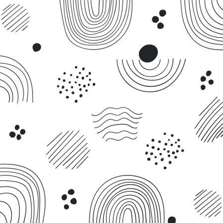 Black and white abstraction with lines and textures. Graphic abstraction with various textures and lines in black and white.のイラスト素材