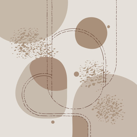 Composition with smooth lines and green accents. Abstract work with smooth lines and green accents, creating a feeling of lightness and harmony for a calm interior.のイラスト素材