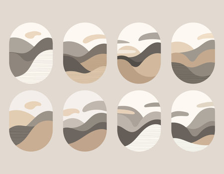 Vector illustration. Soft, flowing lines and oval shapes reminiscent of sand dunes and desert landscapes are executed in neutral sandy tones.のイラスト素材