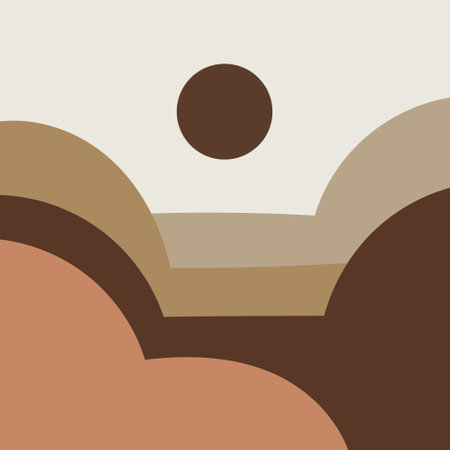 Darkness against the background of brown-ochre mountains, which creates a feeling of depth and warmth. Soft lines are used to convey calmness.のイラスト素材