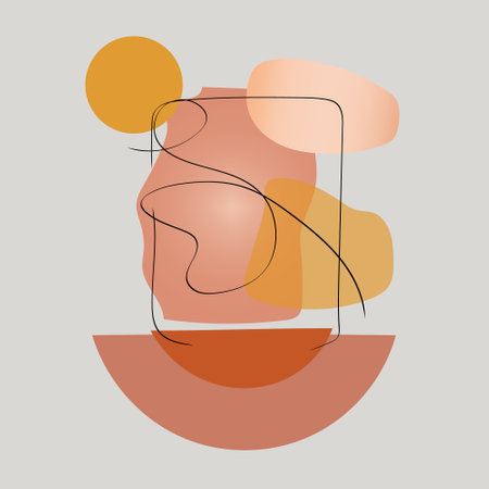 Vector illustration. Geometric shapes composed in a warm color palette with an emphasis on black lines and contours.のイラスト素材