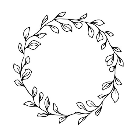 An artistic and playful wreath featuring varying line weights, whimsical curves, and both bold and subtle designs.のイラスト素材