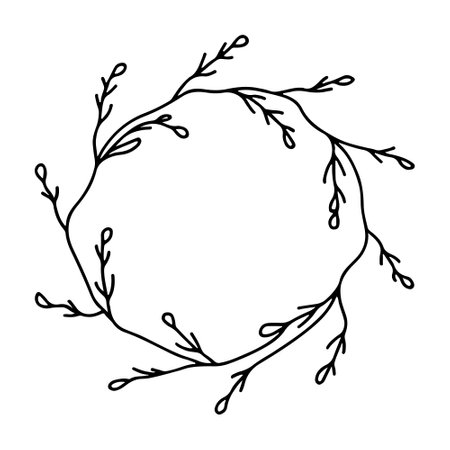 A delicate romantic floral wreath with tiny buds and flowers carefully arranged in a circle shape.のイラスト素材