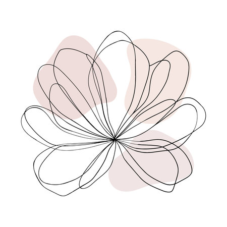 Pink Abstract Flower with Gold Circle. Line art flower in black with soft pink shapes and golden ring accent for a refined modern floral style.のイラスト素材