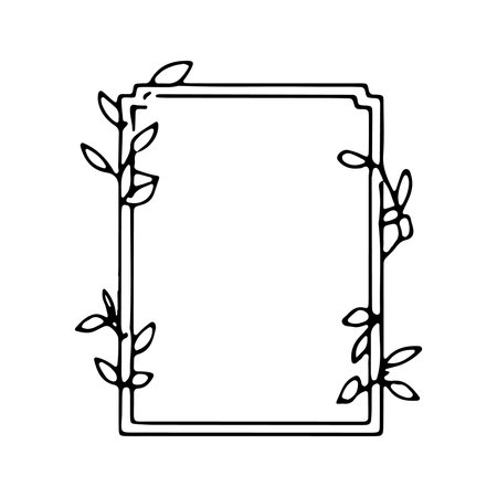 Natural Frame with Herb Sprigs. A soft rectangular botanical frame composed of thin herb branches and soft leaves.のイラスト素材