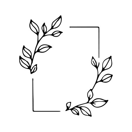 Corner Botanical Frame. A soft rectangular frame with floral elements accenting the corners.のイラスト素材