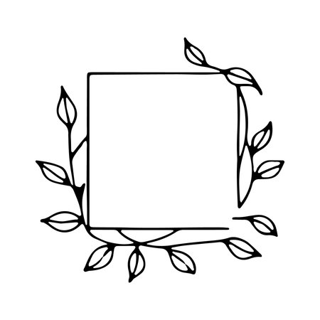 Rectangular Leaf Frame. A single elegant rectangle frame outlined with delicate leaves and nature-inspired lines.のイラスト素材