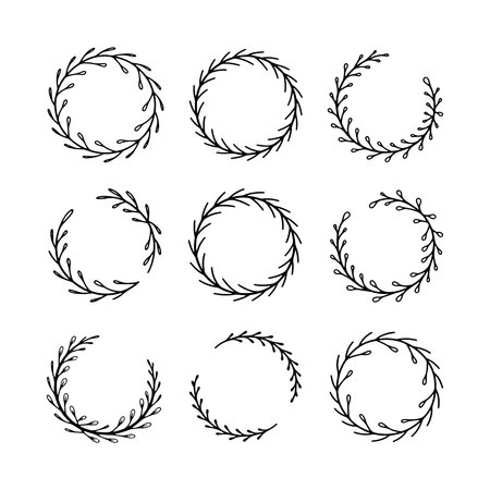 Decorative black line wreath designs suitable for various arts and crafts projectsのイラスト素材