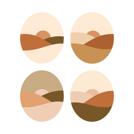 Modern abstract art depicting sunset over rolling hills in warm tonesのイラスト素材