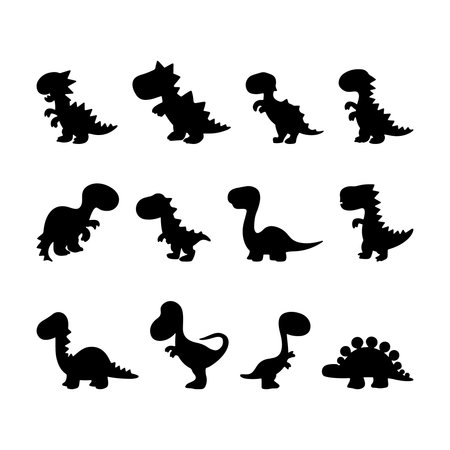 Silhouettes of various dinosaur shapes in playful poses, suitable for educational and creative projectsのイラスト素材