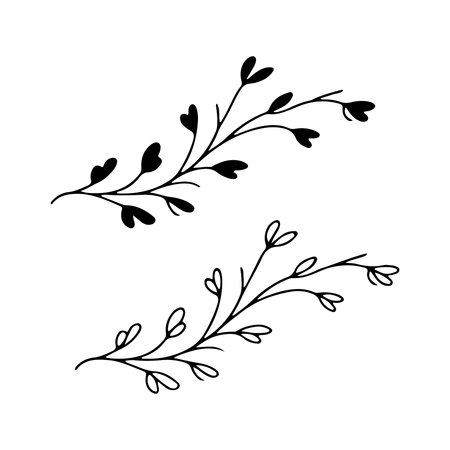 Decorative black and white heart-shaped leaf designs for creative projects and craftsのイラスト素材