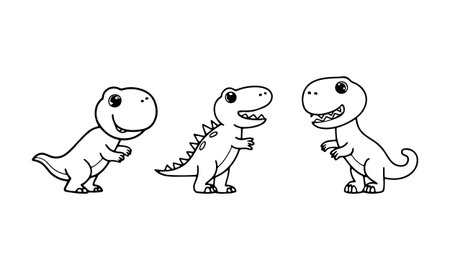 Playful dinosaur illustrations engage children with fun designs in a simple black and white style perfect for creativityのイラスト素材