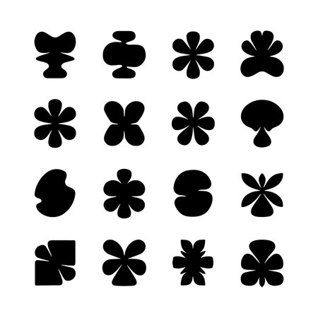 Variety of abstract flower and shape designs in black against a white background for creative inspirationのイラスト素材