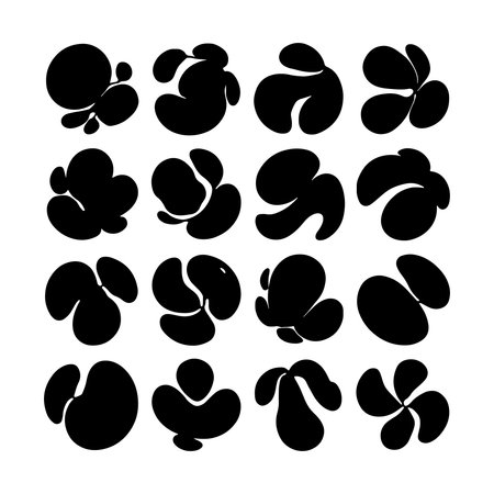 Unique black shapes create abstract patterns on a white background, showcasing artistic design and creativity in contemporary artのイラスト素材