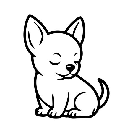 Cute chihuahua puppy sitting quietly with a relaxed expression in a simple line drawing styleのイラスト素材