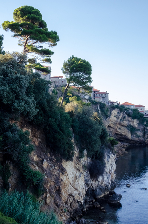 Stari Grad - old town of Ulcinj, Montenegro. Green coast of Adriatic sea.の写真素材
