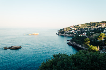 Ulcinj seascape view. Green coast of Adriatic sea. Montenegro.の写真素材