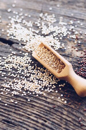 White quinoa grains on woodenの写真素材