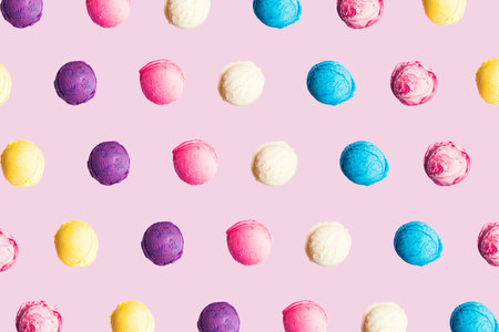 Pattern with colorful ice cream scoops on pinkの写真素材